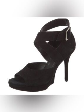 Archival YSL Yves Saint Laurent Black Suede Wide Strap Platform Pumps - 38